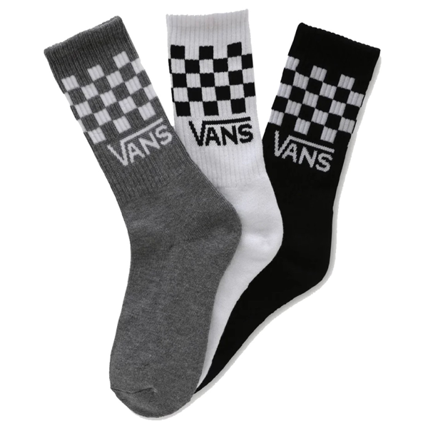 Vans - Drop V Classic Check Crew Kids Skate Socks 3 Pack Black/White/Grey