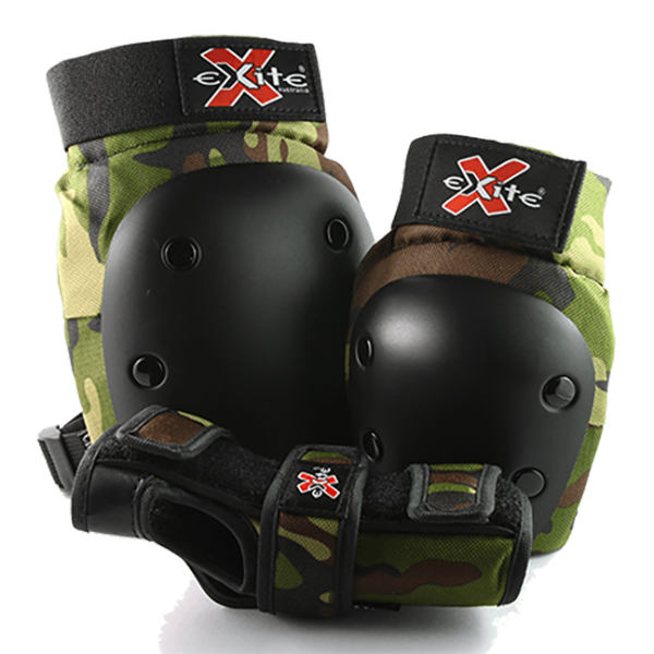 Exite Critters Pads - Jr Premium 3 Pack Green Camo Kids Protective Gear Skate Pads