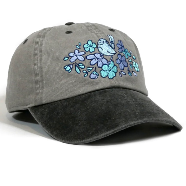PANDA SKATEBOARDS - Cat and Flowers Embroidered Cap - Grey/Black