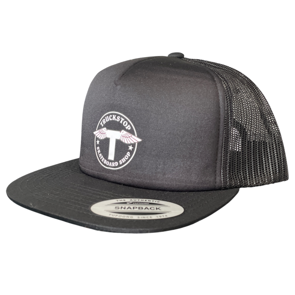 Truckstop Sk8 - Flying Logo Trucker Cap Flat Peak Black/Black