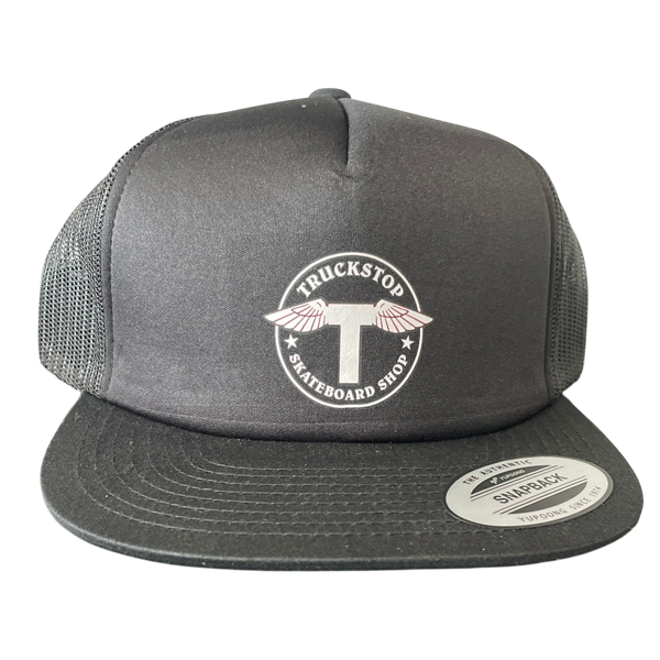 Truckstop Sk8 - Flying Logo Trucker Cap Flat Peak Black/Black