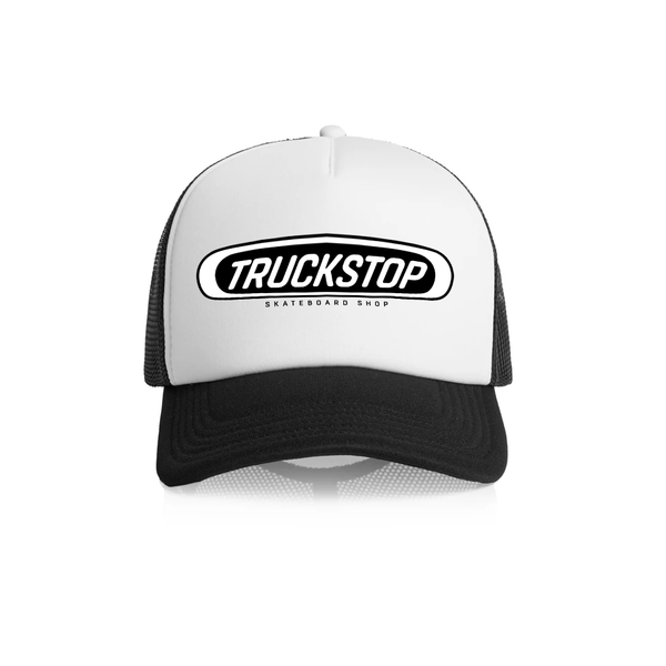 Truckstop Sk8 - Trucker Freightliner Logo Cap Flat Peak Black & White