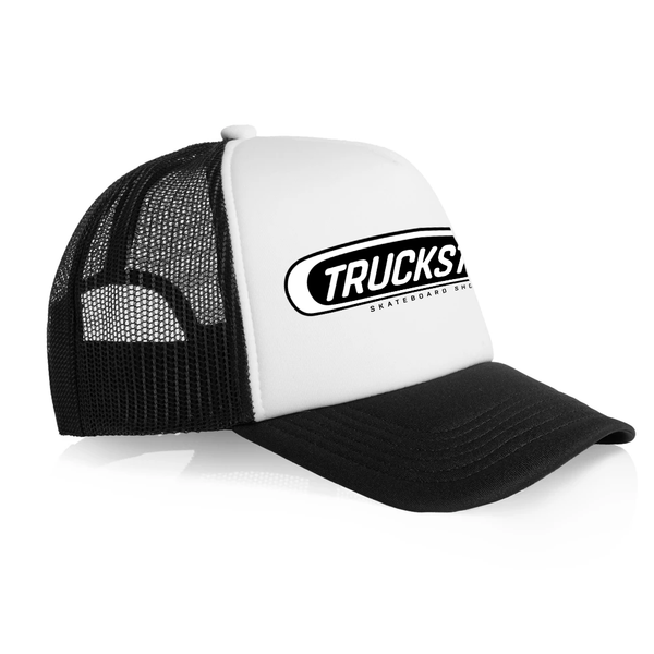 Truckstop Sk8 - Trucker Freightliner Logo Cap Flat Peak Black & White