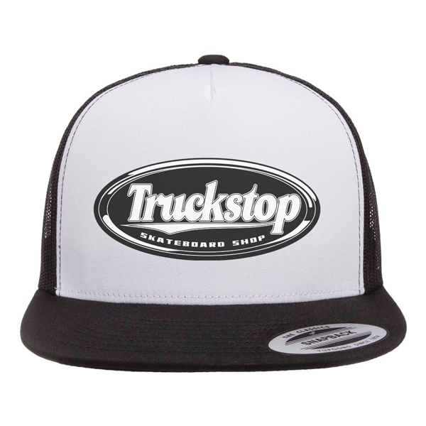 Truckstop Sk8 - Trucker Cap Flat Peak Black & White