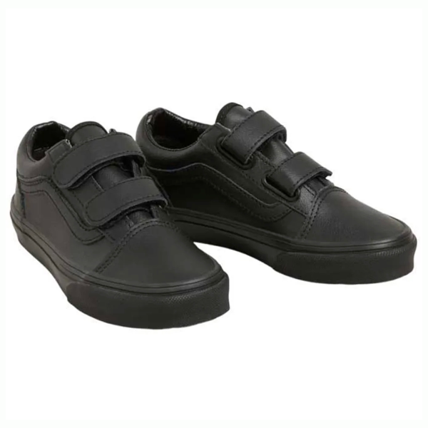 Vans - Kids Old Skool V Classic Tumble Black/Black Mono Skate Shoes