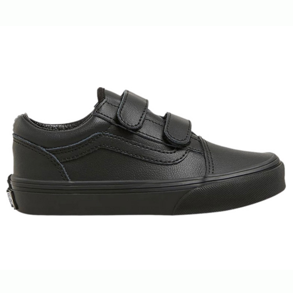 Vans - Kids Old Skool V Classic Tumble Black/Black Mono Skate Shoes