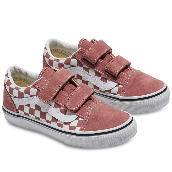 Vans - Kids Old Skool V Color Theory Checkerboard Whitered Rose Shoes