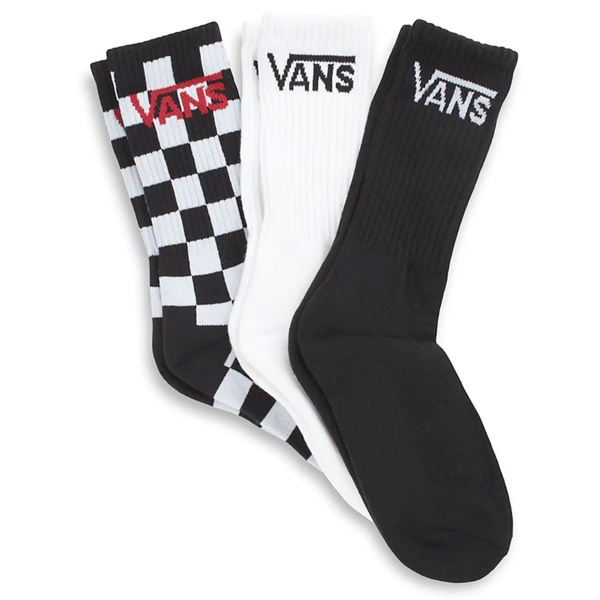 Vans - Classic Crew Kids Skate Socks 3 Pack Black/White/Checker