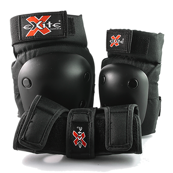 Exite Critters Pads - Jr Premium 3 Pack Black Kids Protective Gear Skate Pads