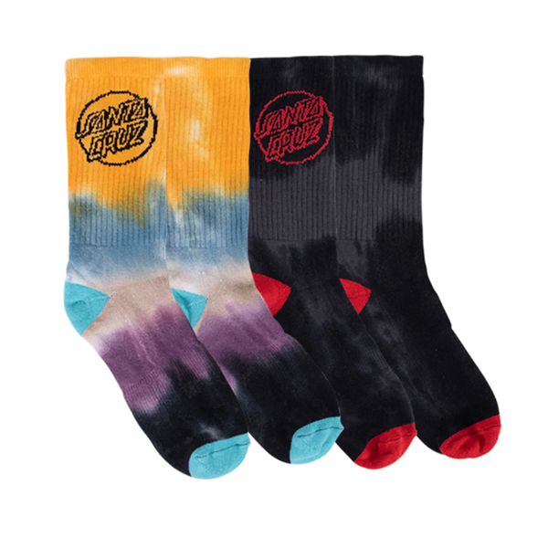 Santa Cruz - Opus Dot Drip 2 Pack Youth Socks Ocean-Black Tie Dye
