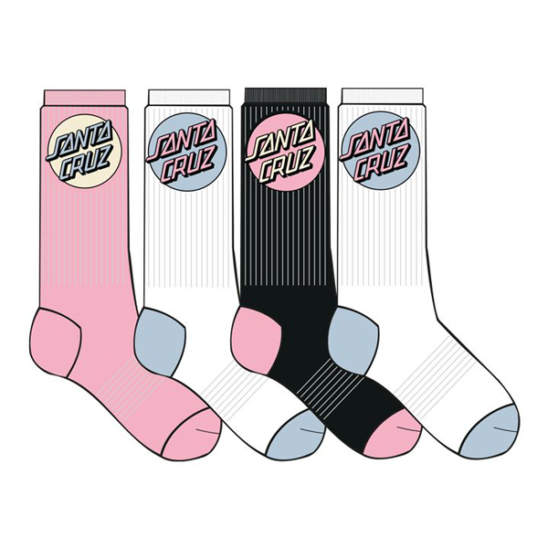 Santa Cruz - Pop Dot Women Multi Socks 4 Pack Black/White/Pink